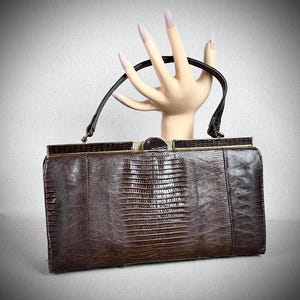 Vintage 60s Brown Lizard Reptile Skin Handbag by Marguise Bags