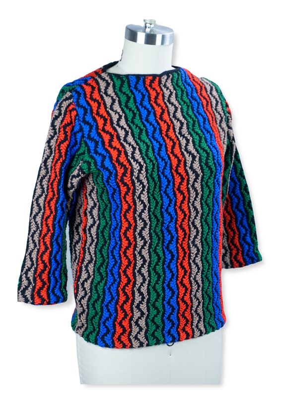 60s Multi Colored Zig Zag Wool Sweater by Bradley… - image 9