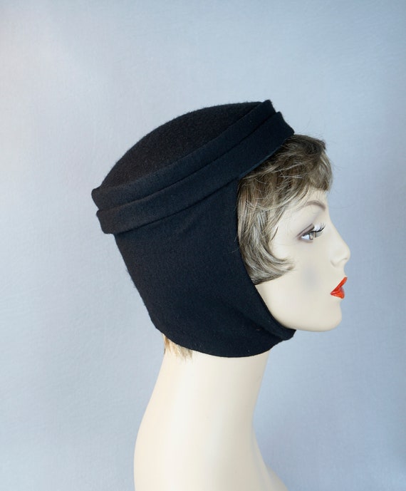 Vintage Hat, Black Scarf Hat, Black Knit Scarf Cap
