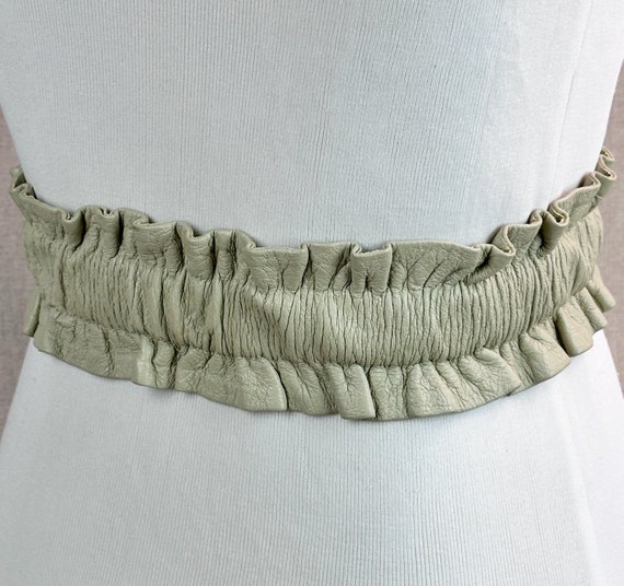 Vintage Tan Leather Ruched Belt, Wide Stretch Belt - image 3