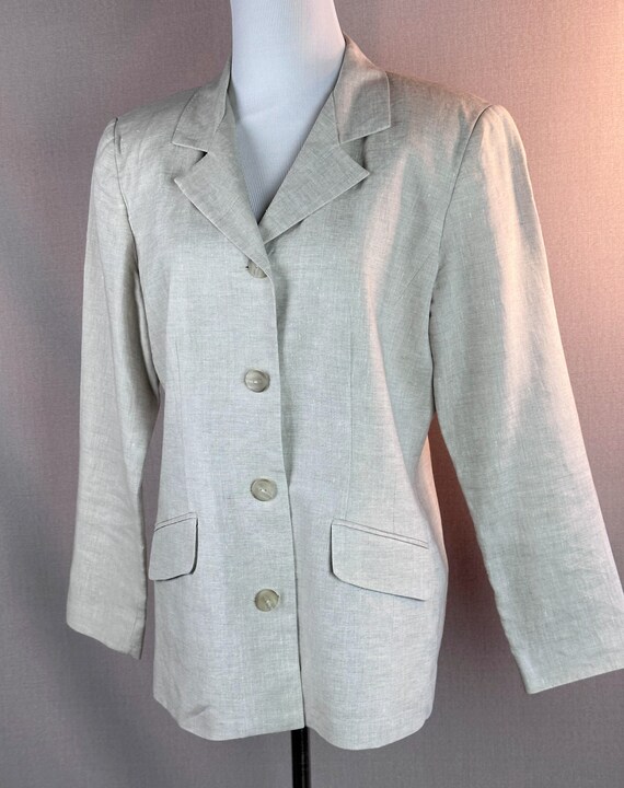 90s Beige Linen Jacket Blazer by B Moss, USA, Sz … - image 8