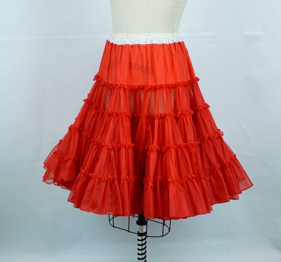 Bright Red Crinoline, 1950s Full Ruffled Crinoline