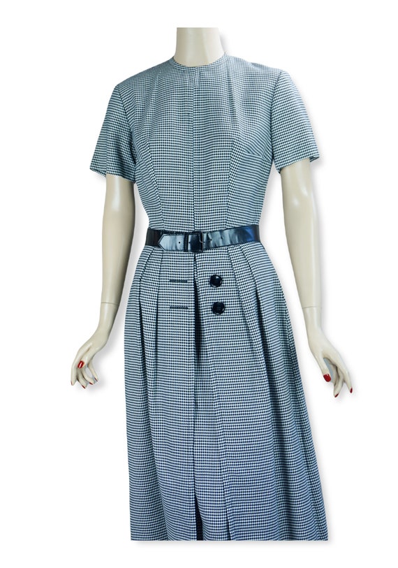 60s Black and White Houndstooth Dress, Sz 12 - image 5