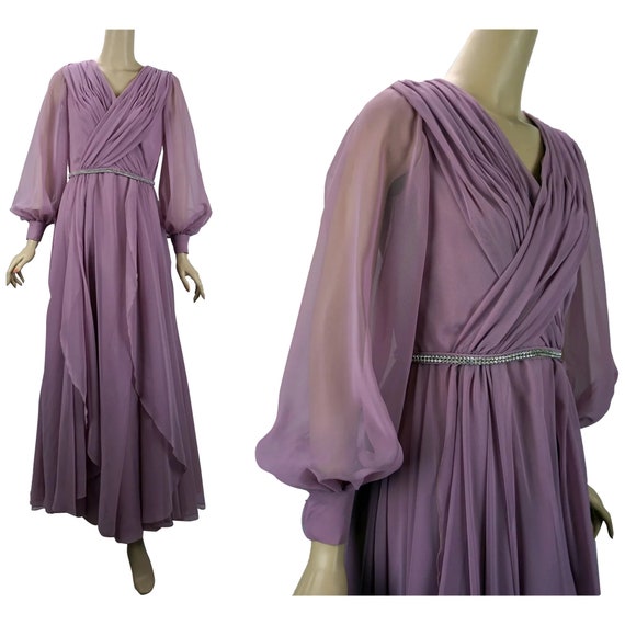 Vintage Evening Gown, 80s Formal Gown, Mauve Chiff