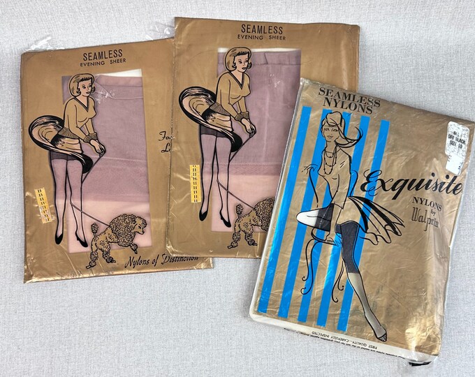 2 Pairs Deadstock Gui Paris Nylon Stockings In Original Illustrated Box France 1950s main image 0