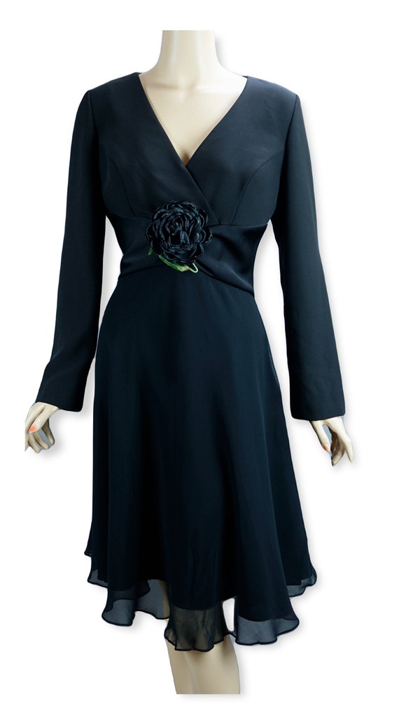 90s Black Silk Chiffon Cocktail Dress by Eric Gas… - image 3