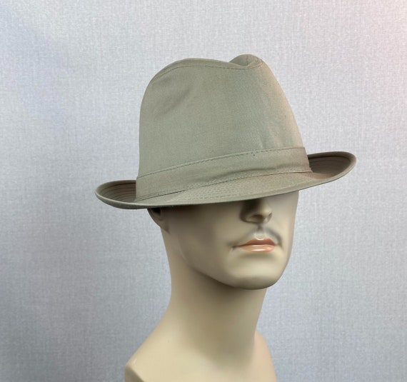 Vtg Khaki Waterproof Trilby, Sz 7 1/4 - image 3