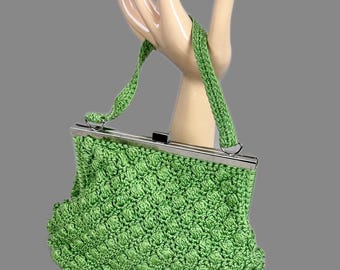 Sac à Main Vintage En Cuir De Lézard - Années 1950/60 - Formes Arrondies - Noir - Très Bon état