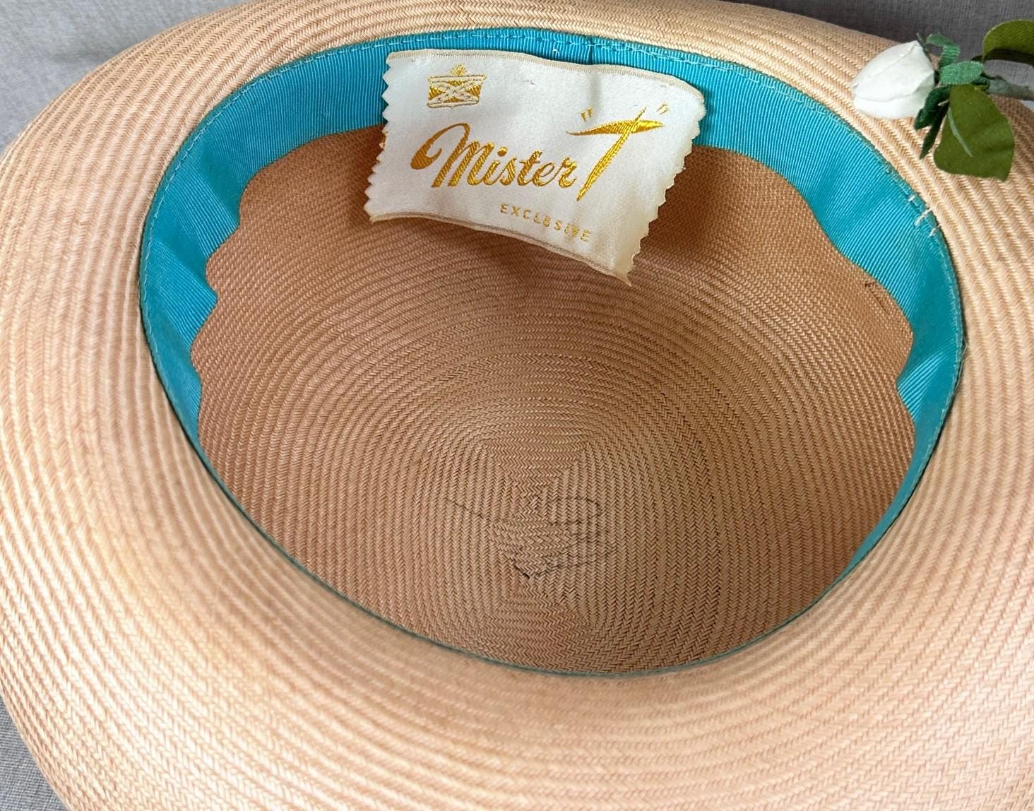 Vintage 80’s Green Straw Hat 1950s / 60s Color Block Straw Hat by Reproductions by  main image 2