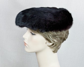 Vintage 1960s Dark Brown Mink Mushroom Brim Hat by Christine