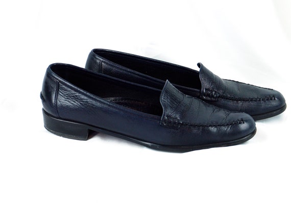 navy blue leather loafers womens