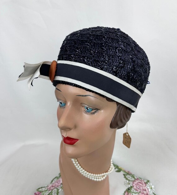 Vintage Deadstock 1930s Navy Straw Cloche Hat With Tags - Etsy