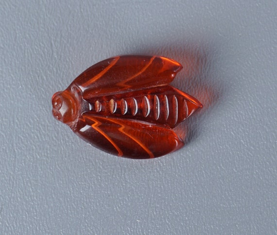 Vtg Red - Orange Clear Carved Plastic Cicada Broo… - image 4