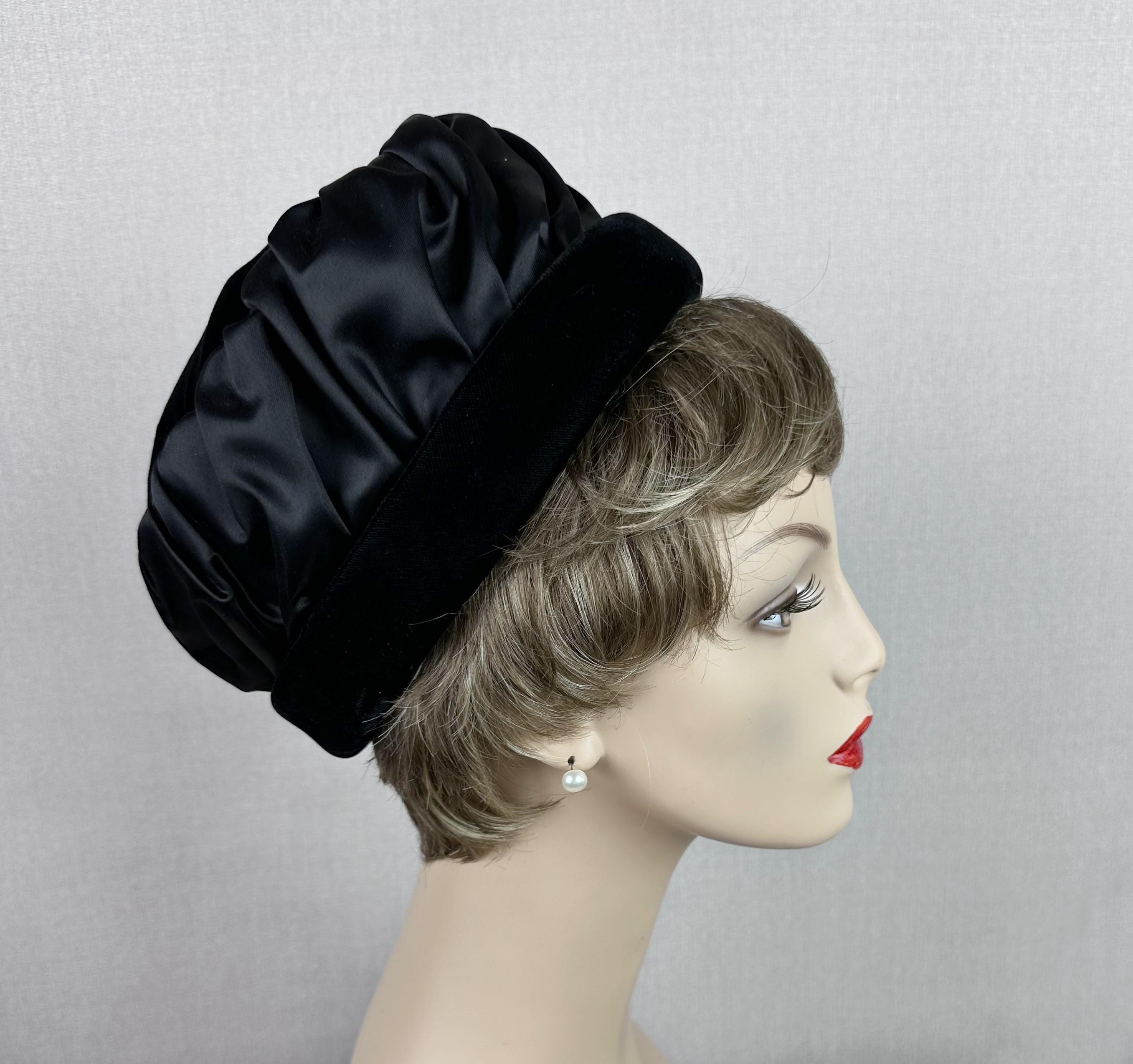 Vintage Black Velvet Satin Pillbox Hat Veil 1950s 60s Cocktail Formal 50s/60s Pillbox Veil Hat in Black Velvet – Better Dresses  main image 3