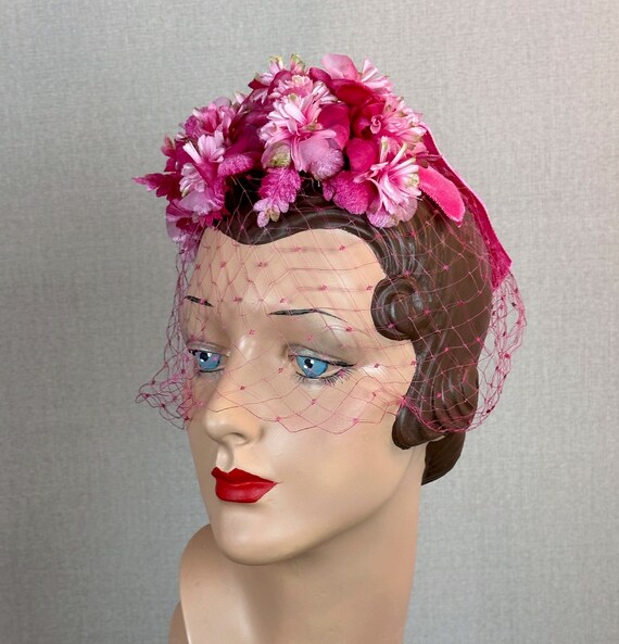 60s Pink Floral Fascinator or Whimsey Hat - image 3