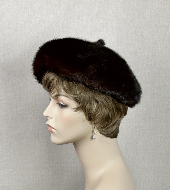 Vintage Dark Brown Mink Beret Hat - image 9