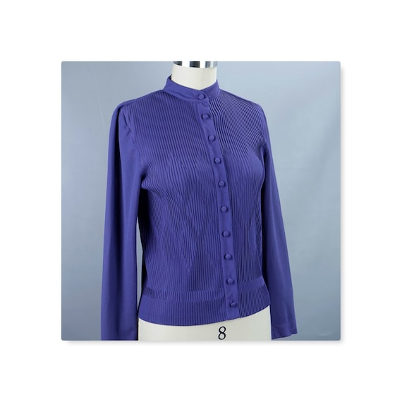 Vintage Blouse, Dark Lavender Button Front, Micro