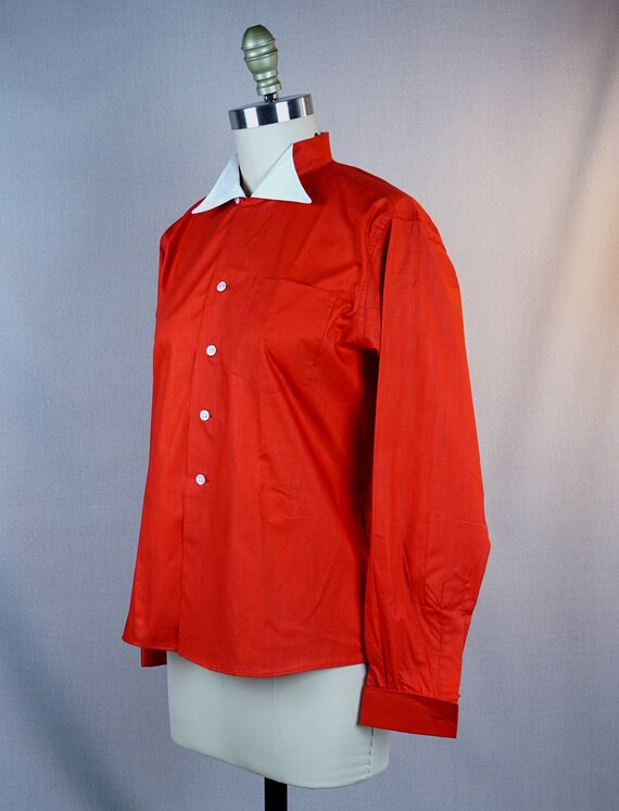 Vintage 1950s Red Cotton Tuxedo Shirt by Shapely … - image 2