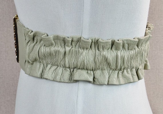 Vintage Tan Leather Ruched Belt, Wide Stretch Belt - image 7