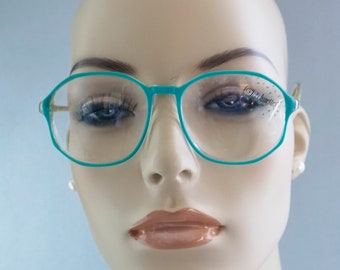 80s Teal and Yellow Oversized NOS Eyeglass Frames by Opti-Lunettes