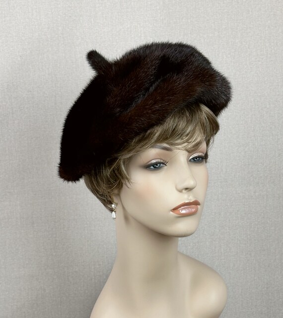 Vintage Dark Brown Mink Beret Hat - image 8