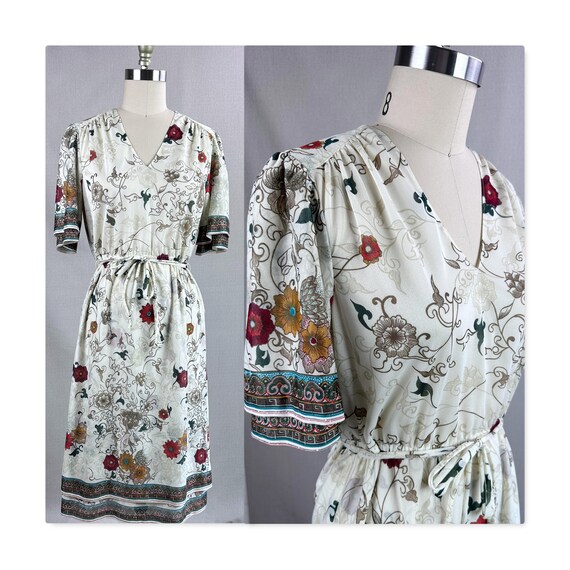 70s Floral Border Print Summer Dress by Hal Ferma… - image 1