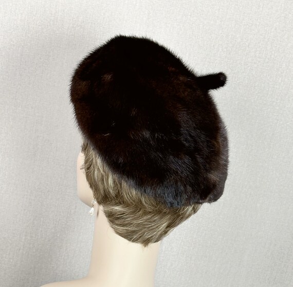 Vintage Dark Brown Mink Beret Hat - image 7