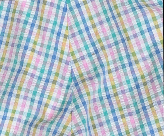 Vintage 70s Pink, Blue and Yellow Gingham Check S… - image 5