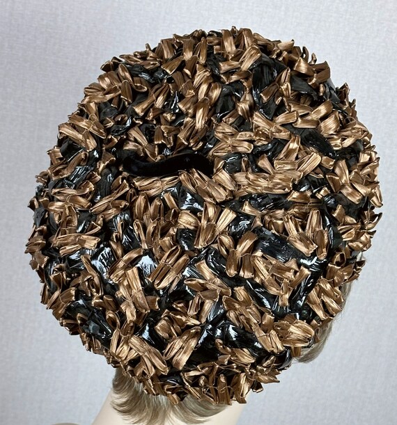 60s Bronze Raffia Straw Deep Crown Pillbox Hat by… - image 5