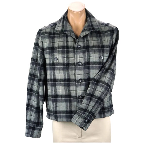 Vintage Mans Jacket, Blue Grey Wool Jacket, Plaid