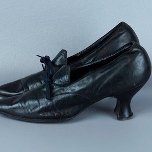 1920s Shoes, Black Leather Pumps, Louis Heels, Laced Latchets, Size 6 ...