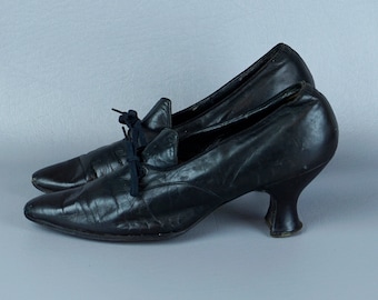 Vintage 1920s Black Leather Pumps, Louis Heels, Shoes Sz 6