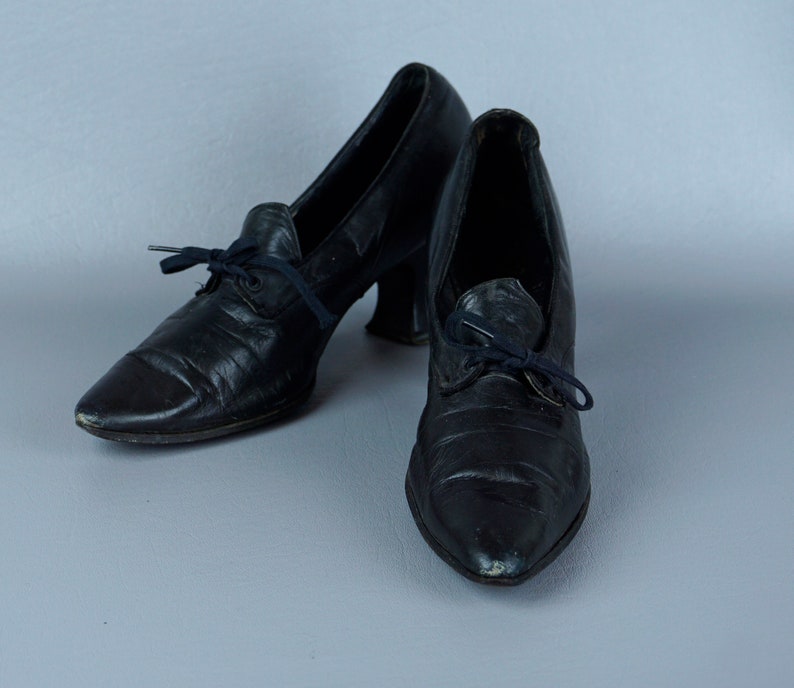 1920s Shoes Black Leather Pumps Louis Heels Laced Latchets | Etsy