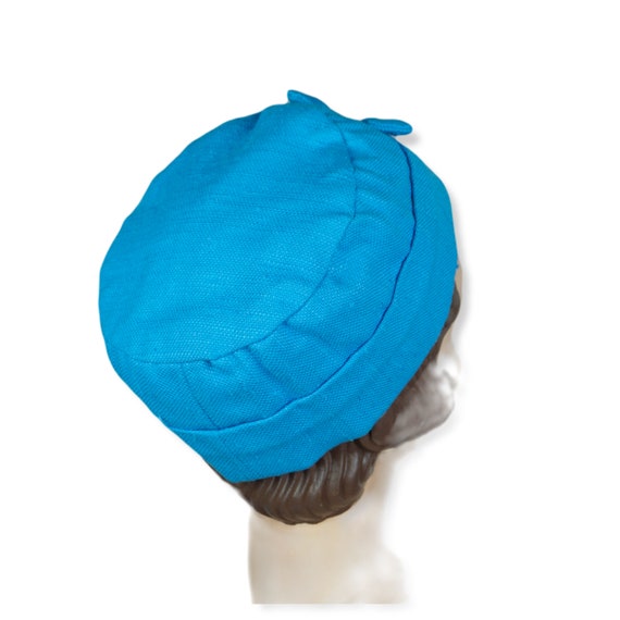 Vtg Blue Linen Handmade Cap Hat with Matching Hat… - image 4