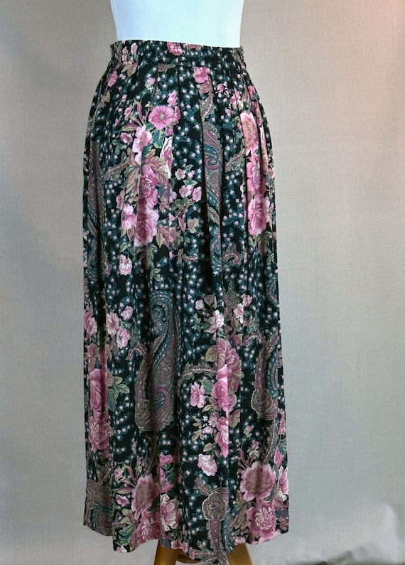 80s Pink Rose Rayon Midi Skirt by Intentions, W30 - image 4