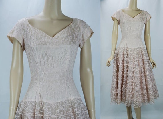 Vintage Dress, Lace Party Dress, Dusty Rose Dress,