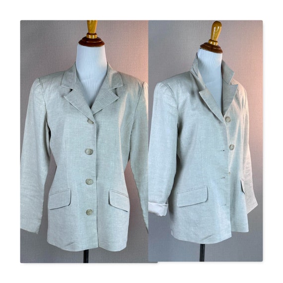 90s Beige Linen Jacket Blazer by B Moss, USA, Sz … - image 1