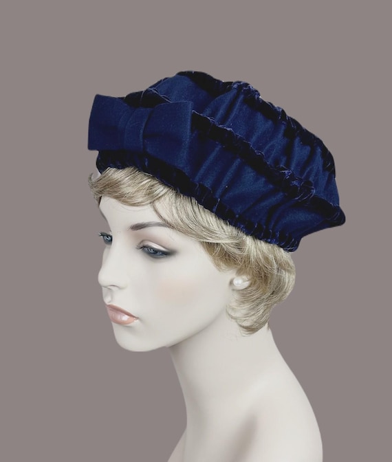 Vintage 1950s Wool Beret Navy Blue Bow Hat Vintage 1950s Bow Hat Navy Blue Wool Beret | eBay main image 2