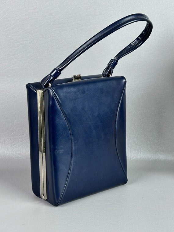 Vintage 50s Navy Blue Box Handbag - Purse - image 1