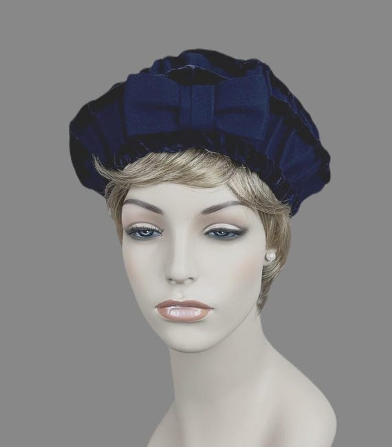 Vintage 1950s Sally Victor Boutique White Navy Sailor Tam Beret Hat Vintage 50s Sally Victor Navy Blue Rafia Beret Hat Boutique  main image 2
