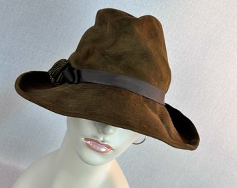 Vintage 70s Brown Suede Floppy Wide Brim Hat by Ambrose, Southwestern Style