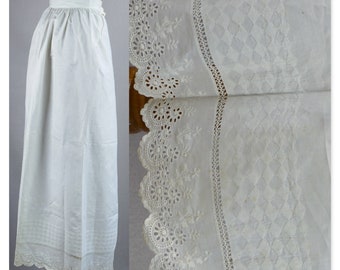 Edwardian Antique Floor Length Apron w/ Cutwork and Scalloped Hem