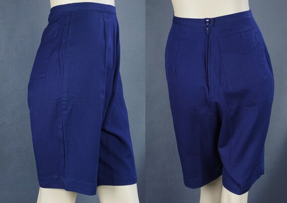 60s Bermuda Shorts, Navy Blue Shorts, Cotton Twill