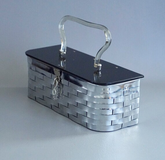 Vintage Handbag, Metal Weave Box Purse, Mid Centur