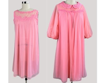 Vintage 70s Peach Peignoir by Gossard Artemis, Sz S