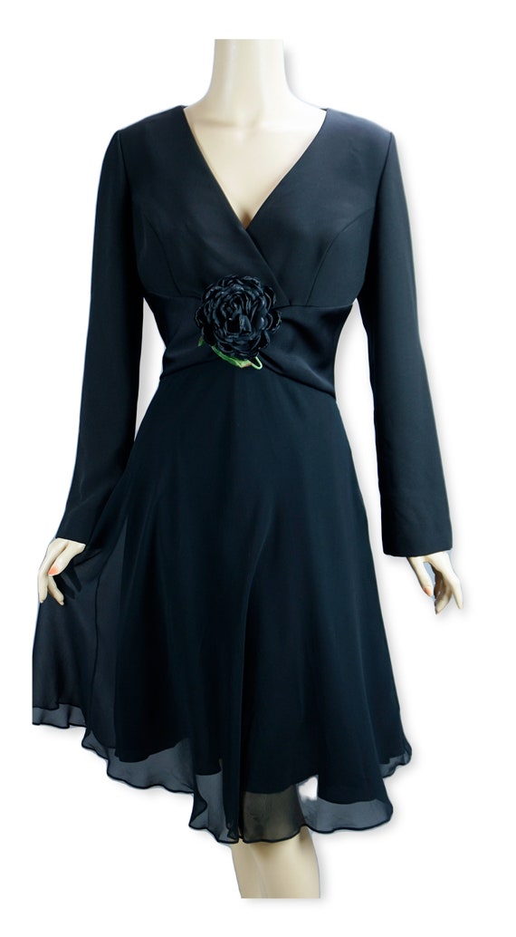 90s Black Silk Chiffon Cocktail Dress by Eric Gas… - image 2