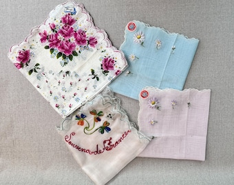 Four Vintage Deadstock Handkerchiefs, Hankies, Burmel, Switzerland, France