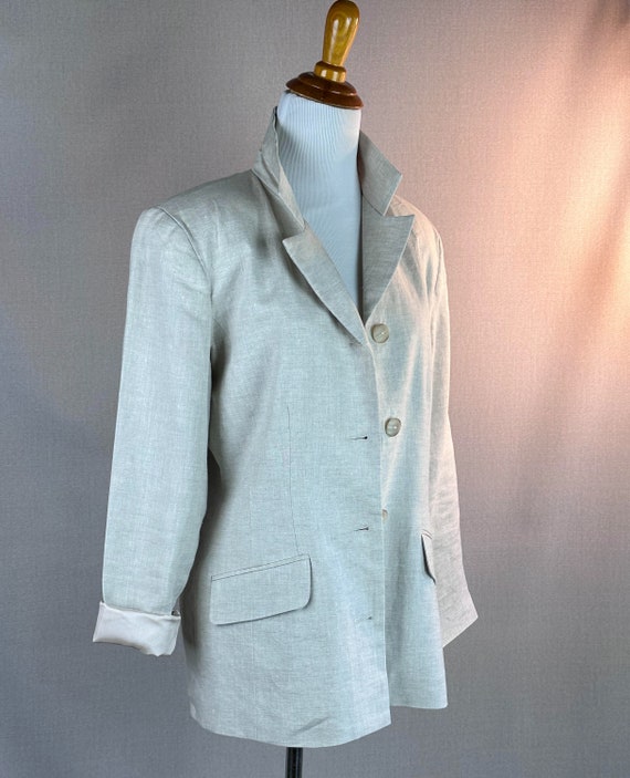 90s Beige Linen Jacket Blazer by B Moss, USA, Sz … - image 4