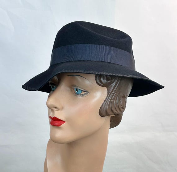Vintage 40s Fedora, Navy Blue Ladies Hat by Dobbs - image 2