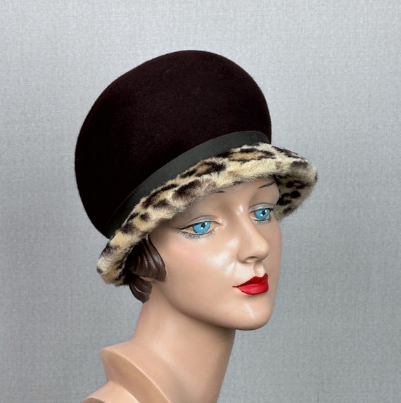 Vintage 60s Brown Animal Print Bubble Crown Hat